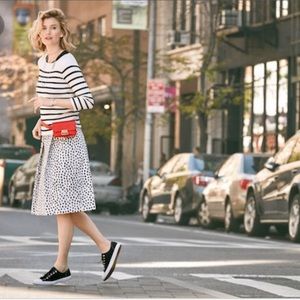 Who What Wear Black and white polka dot midi skirt
